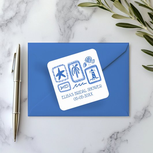 LoveNotes van Zee Schattige Beach CUSTOM Vrijgezel Vierkante Sticker