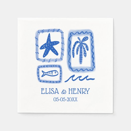 LoveNotes van Zee Schattige Beach CUSTOM WEDDING Servet (Voorkant)
