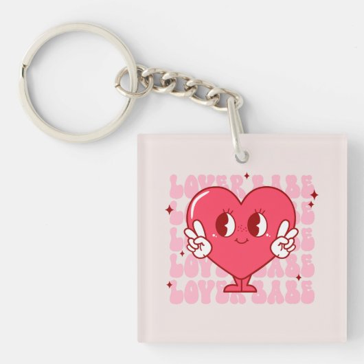 Lover Babe | Schattige lachend hart en herhalende Sleutelhanger (Voorkant)