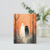 Lover Ghosts Spooky Schattigee Waterverf Halloween Briefkaart (Staand voorkant)