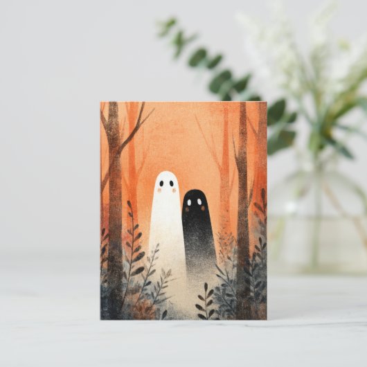 Lover Ghosts Spooky Schattigee Waterverf Halloween Briefkaart (Staand voorkant)
