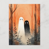 Lover Ghosts Spooky Schattigee Waterverf Halloween Briefkaart (Voorkant)