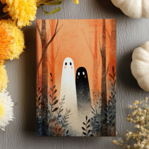 Lover Ghosts Spooky Schattigee Waterverf Halloween Briefkaart