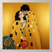 Lover Paar Kussen in Goud ❤️ Nouveau Art Poster (Voorkant)