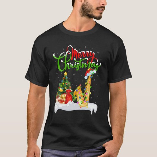 Lover Xmas Lighting Santa Saxophone Chri T-shirt (Voorkant)