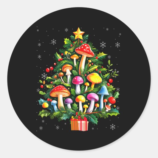 Lover Xmas Mushroom Christmas Tree T Shirt Ronde Sticker (Voorkant)