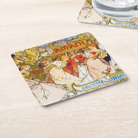 Lovers, Alphonse Mucha Kartonnen Onderzetters (Schuin)