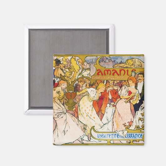 Lovers, Alphonse Mucha Magneet (Voorkant / Achterkant)
