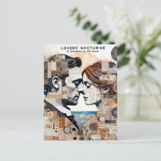 Lovers Between Us and the Moon Mixed Media Collage Briefkaart (Staand voorkant)