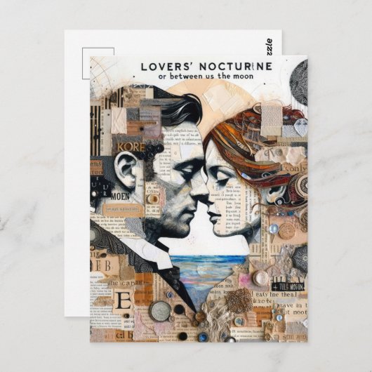 Lovers Between Us and the Moon Mixed Media Collage Briefkaart (Voorkant / Achterkant)