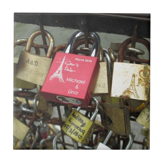 Lovers Bridge - Paris Love Locks, Frankrijk - Zoom Tegeltje (Voorkant)