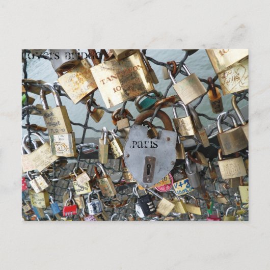 Lovers Bridge sloten Parijs Seine Monument Amor Briefkaart (Voorkant)