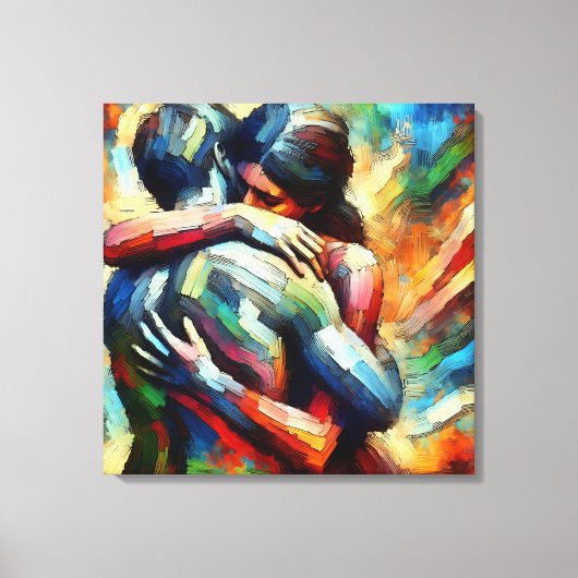 Lover's Embracing Air Oil Paint Style Canvas Afdruk (Voorkant)