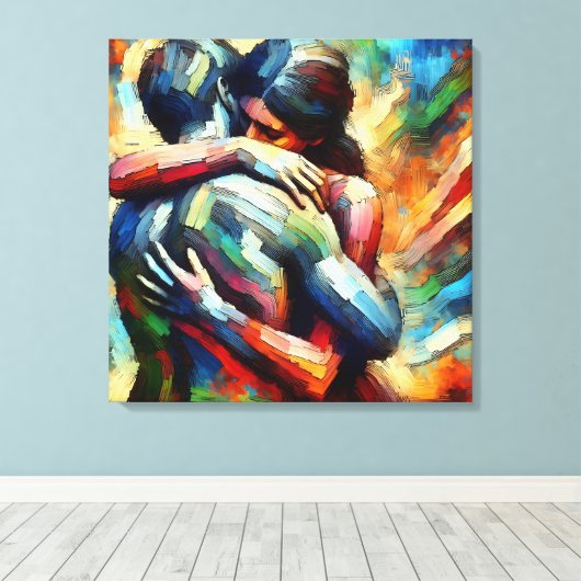 Lover's Embracing Air Oil Paint Style Canvas Afdruk (Insitu (Houten vloer))