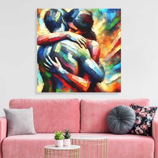 Lover's Embracing Air Oil Paint Style Canvas Afdruk (Insitu (Woonkamer))
