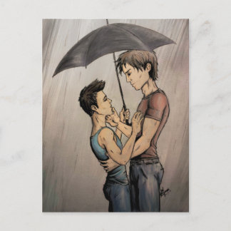 Lovers in de regen briefkaart