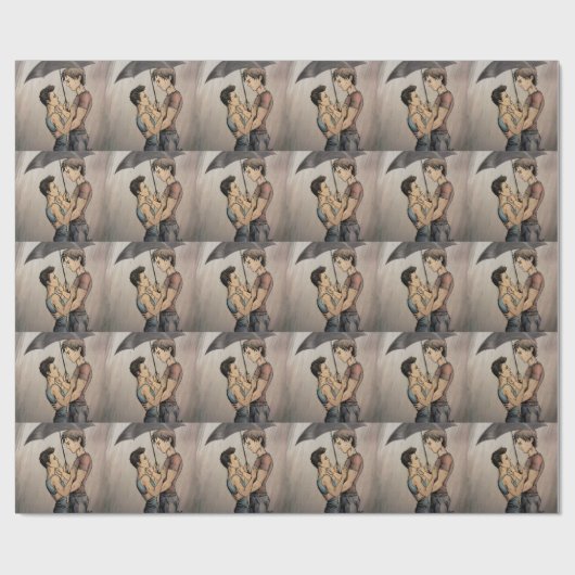 Lovers in de regen cadeaupapier (Vlak)