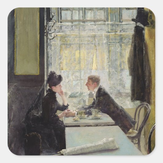 Lovers in een café vierkante sticker (Voorkant)
