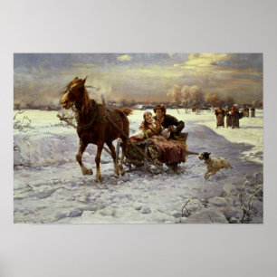Lovers in een slee poster
