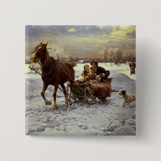 Lovers in een slee vierkante button 5,1 cm (Voorkant)