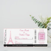 Lovers in Paris boarding Pass Wedding Invitation Kaart (Staand voorkant)