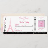 Lovers in Paris boarding Pass Wedding Invitation Kaart (Voorkant / Achterkant)