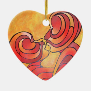 Lovers Kiss en hun lichamen vormen een liefdeshart Keramisch Ornament