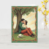 Lovers Kiss Under Tree Scene Card Kaart (Gele Bloem)
