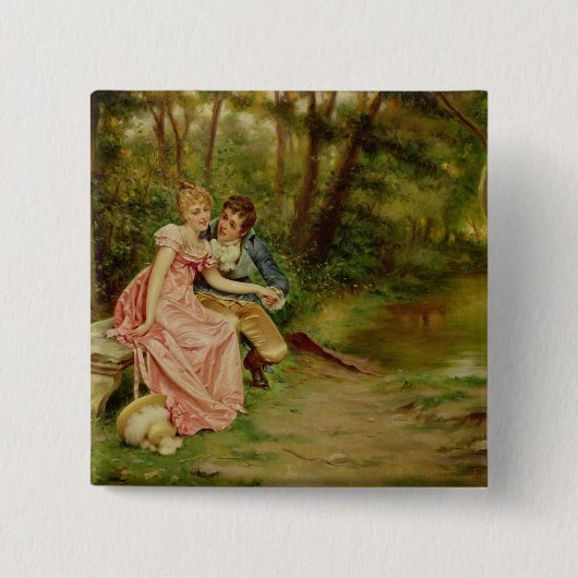 Lovers (olie op canvas) vierkante button 5,1 cm (Voorkant)