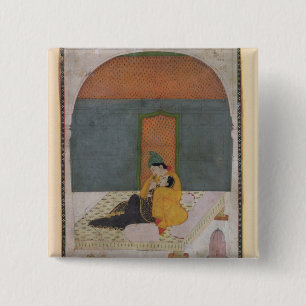 Lovers on a terrace, Garhwal, c.1780-1800 Vierkante Button 5,1 Cm