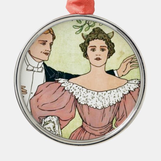 Lovers onder de Mistletoe Metalen Ornament (Voorkant)