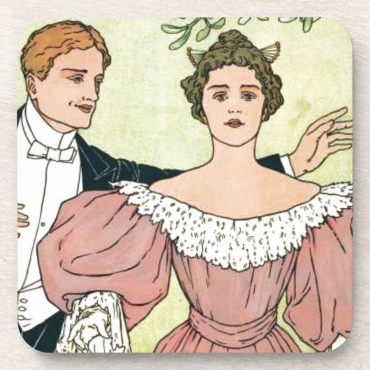 Lovers onder de Mistletoe Onderzetter (Voorkant)