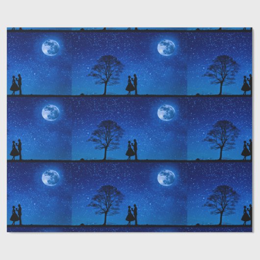 Lovers onder volle maan cadeaupapier (Vlak)