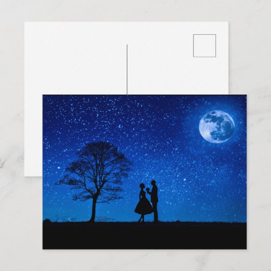 Lovers onder volle maan feestdagenkaart (Voorkant / Achterkant)