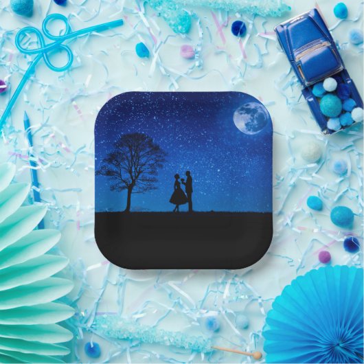 Lovers onder volle maan papieren bordje (Feest)