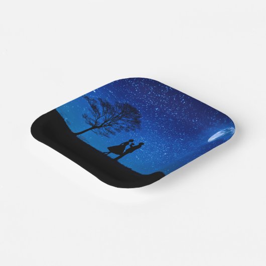 Lovers onder volle maan papieren bordje (Gebogen)