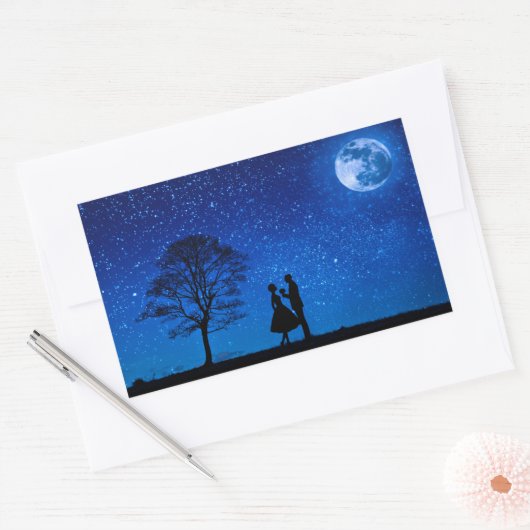 Lovers onder volle maan rechthoekige sticker (Envelop)
