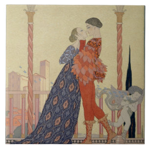 Lovers op een balkon (m/v op papier) tegeltje