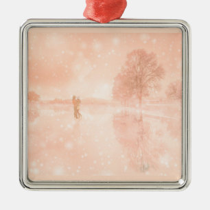 Lovers op een bevroren vijver metalen ornament