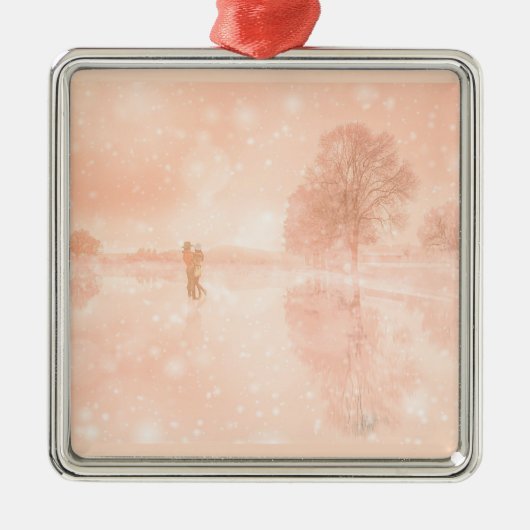 Lovers op een bevroren vijver metalen ornament (Voorkant)