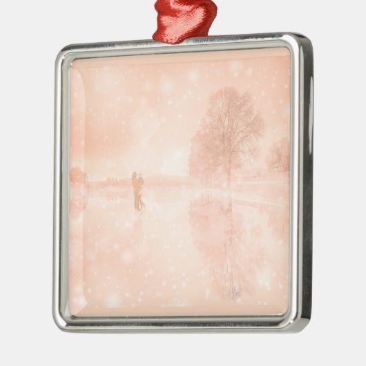 Lovers op een bevroren vijver metalen ornament (Links)