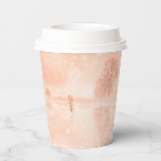 Lovers op een bevroren vijver papieren bekers (Achterkant)