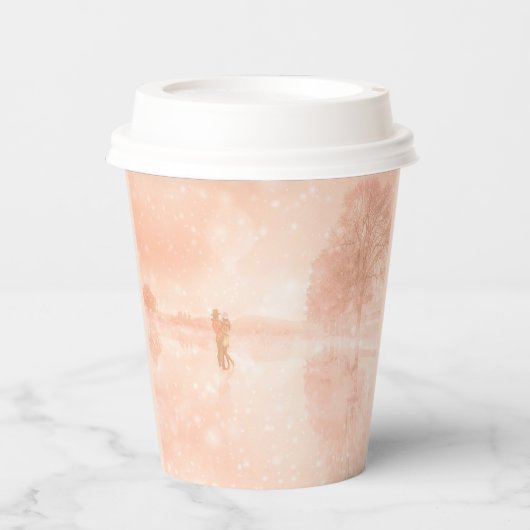 Lovers op een bevroren vijver papieren bekers (Voorkant)