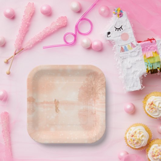 Lovers op een bevroren vijver papieren bordje (Feest)