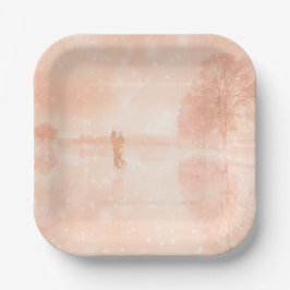 Lovers op een bevroren vijver papieren bordje