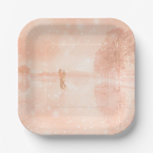 Lovers op een bevroren vijver papieren bordje (Voorkant)
