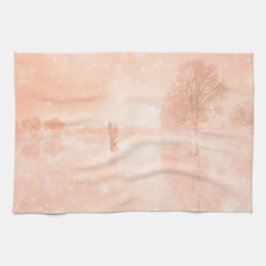 Lovers op een bevroren vijver theedoek