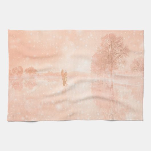 Lovers op een bevroren vijver theedoek (Horizontaal)