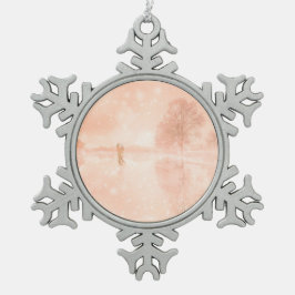 Lovers op een bevroren vijver tin sneeuwvlok ornament