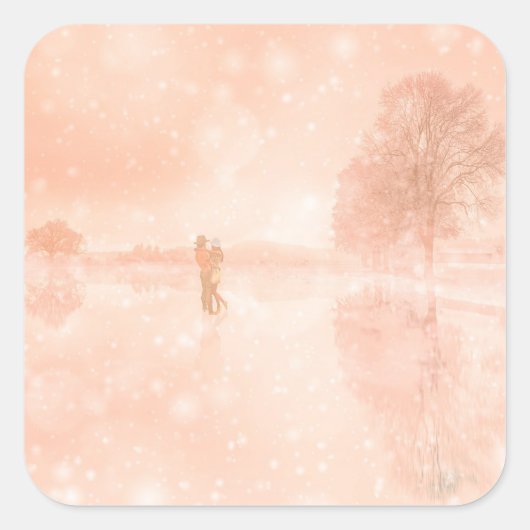 Lovers op een bevroren vijver vierkante sticker (Voorkant)